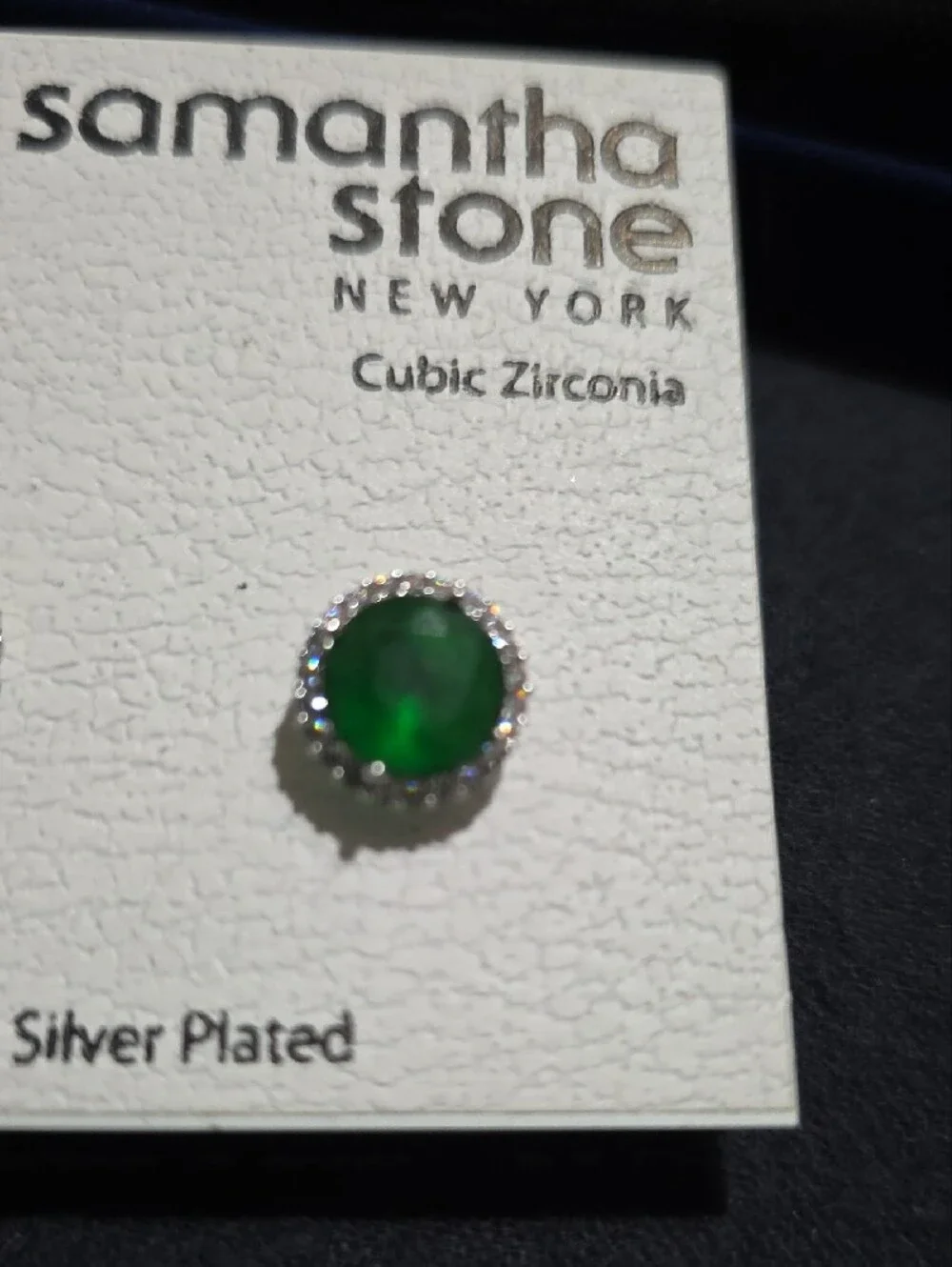 Green &  Clear Rhinestone Post/ Pierced Earrings Silver Plated Bling